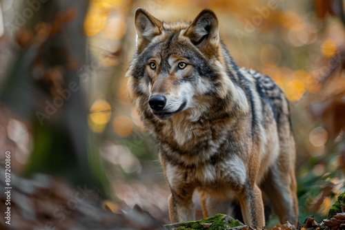 Portrait of wolf in the forest   Wildlife scene from nature