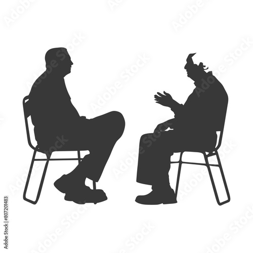 Silhouette elderly man sitting while talking black color only