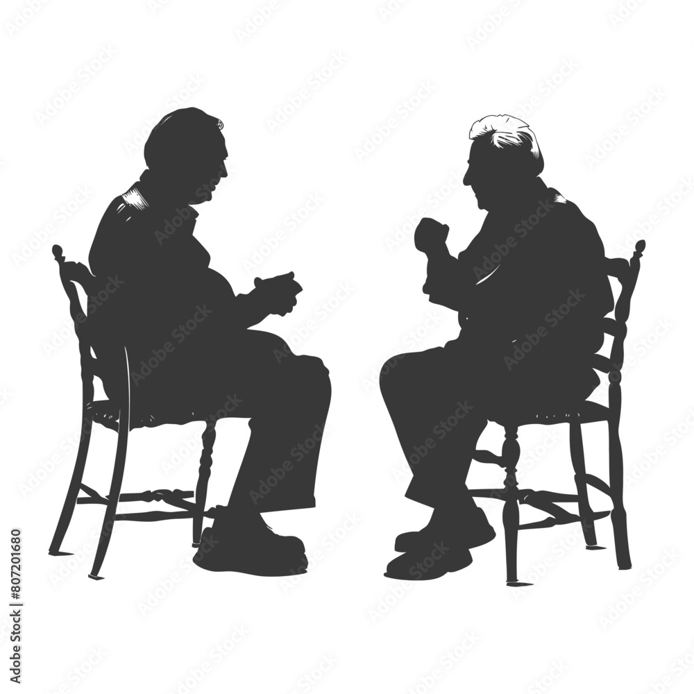 Silhouette elderly man sitting while talking black color only