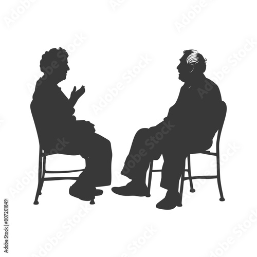 Silhouette elderly man and elderly women were sitting while talking black color only