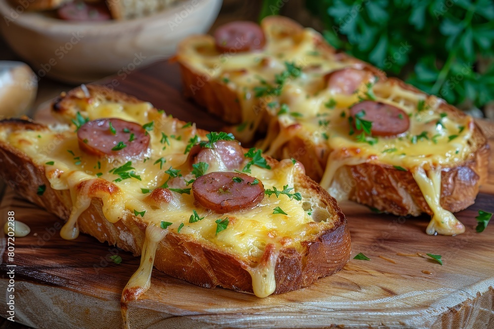 Cheese and sausage on toast
