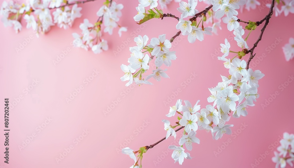 Cherry blossoms on a pink background Ideal for advertising or inspiration Empty space for text or quotes