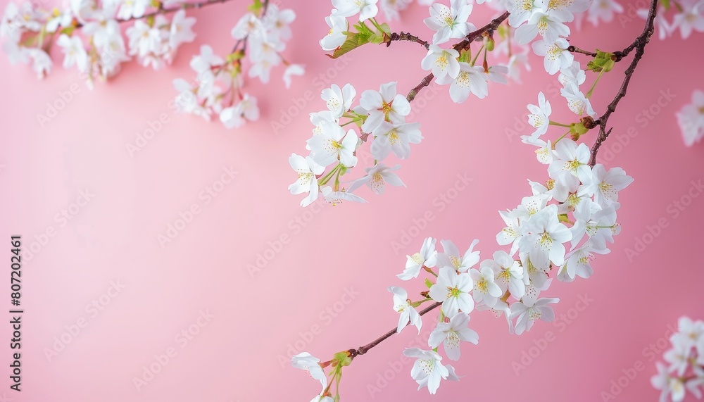 Cherry blossoms on a pink background Ideal for advertising or inspiration Empty space for text or quotes Cherry blossoms on a pink background Ideal for advertising or inspiration Empty space for text or quotes