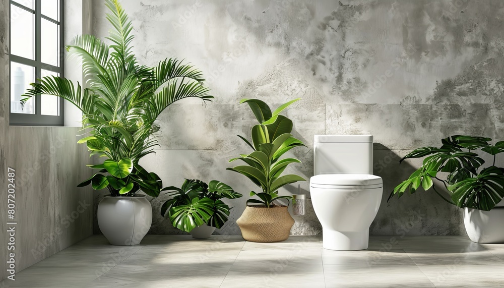 Fototapeta premium Chic bathroom with a toilet and plants