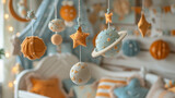 Handmade toys with stars and planet baby crib