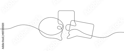 Elegant one line drawing of a speech bubble vector icon. Perfect for communication, chat messenger, and online conversation concepts. Minimalistic and modern linear design element suitable