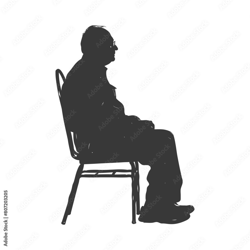 Silhouette elderly man sitting while talking black color only Silhouette elderly man sitting while talking black color only