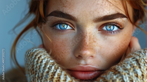 Woman With Freckled Hair and Blue Eyes