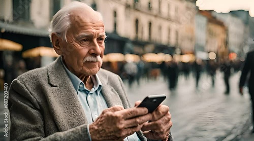 Älterer Mann mit Smartphone in der Hand | Stadtleben photo