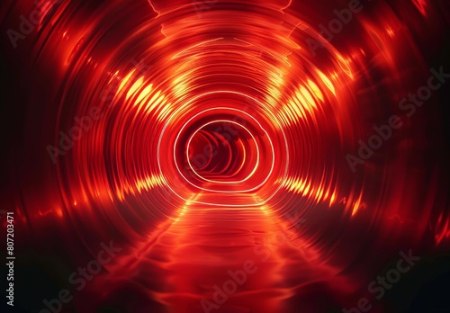 Radial red light shines through dark tunnel for print, ads, newsletters, web headers, e-commerce, retail signs, business ads