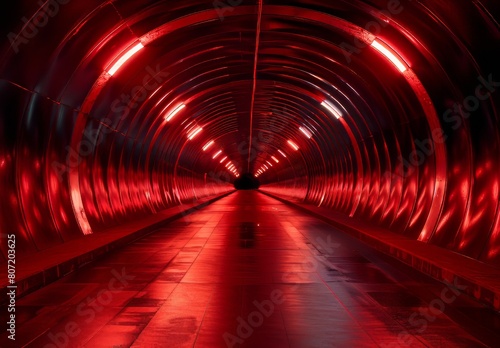 Radial red light shines through dark tunnel for print  ads  newsletters  web headers  e-commerce  retail signs  business ads