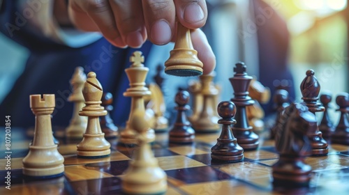 Close-up view of a chess game in progress photo
