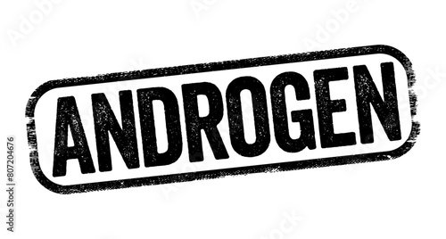Androgen is a steroid hormone that regulates the development and maintenance of male characteristics in vertebrates, text stamp concept background