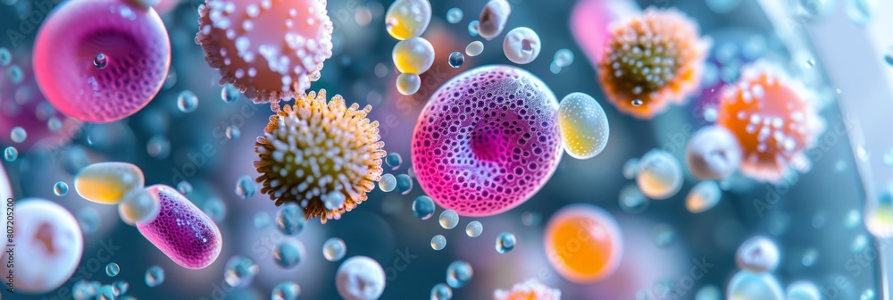 Naklejka premium Various types of bacteria in a petri dish under a microscope