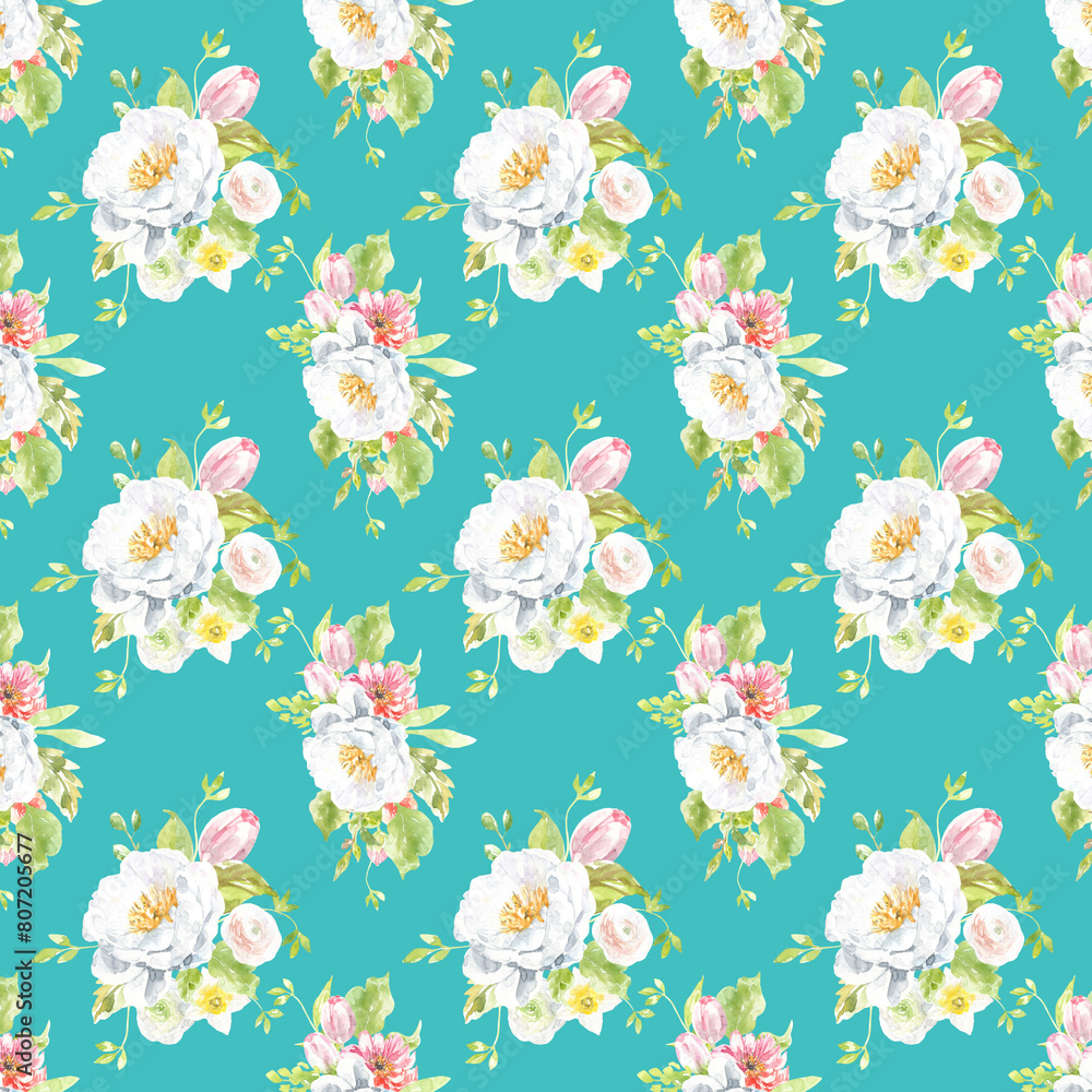 Watercolor peony seamless pattern, spring flowers green clipart, leaves, turquoise, scrapbooking,wallpaper,wrapping, gift,paper, for clothes, children textile,digital paper, floral drop, pattern Watercolor peony seamless pattern, spring flowers green clipart, leaves, turquoise, scrapbooking,wallpaper,wrapping, gift,paper, for clothes, children textile,digital paper, floral drop, pattern