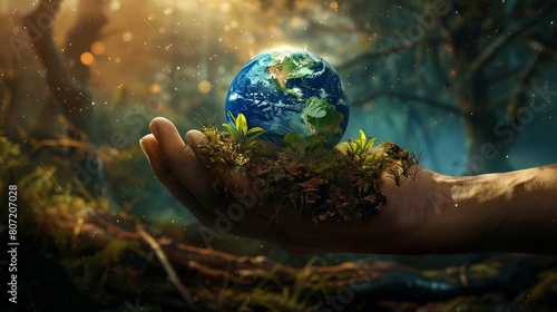 Caring for our world concept: A miniature globe in human hands