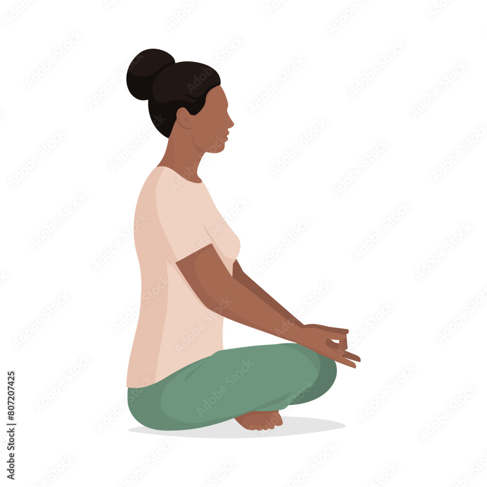 Relaxed woman sitting and practicing meditation Relaxed woman sitting and practicing meditation