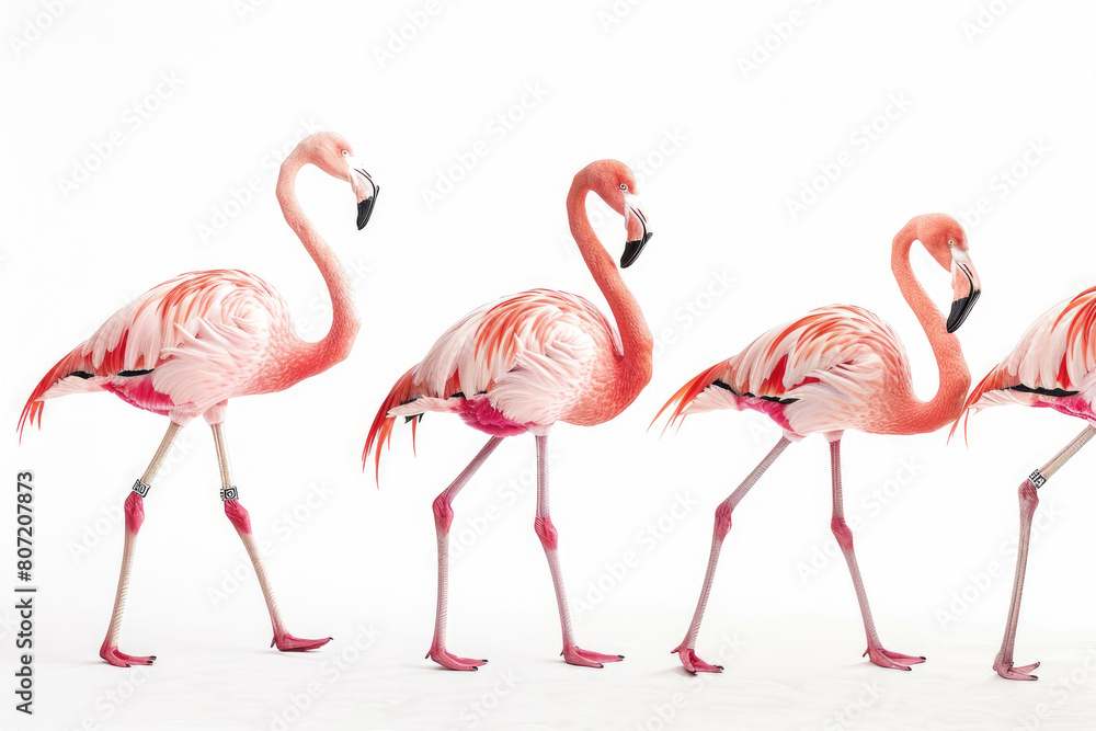 Three flamingos, one-legged poise
