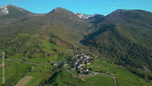 Scenic Piornedo Village In The Ancares Mountains In Spain - Aerial Drone Shot photo