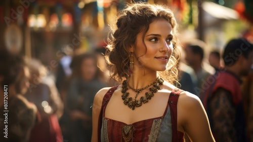 Vibrant marketplace during Greek cultural festival traditional music dance colorful costumes