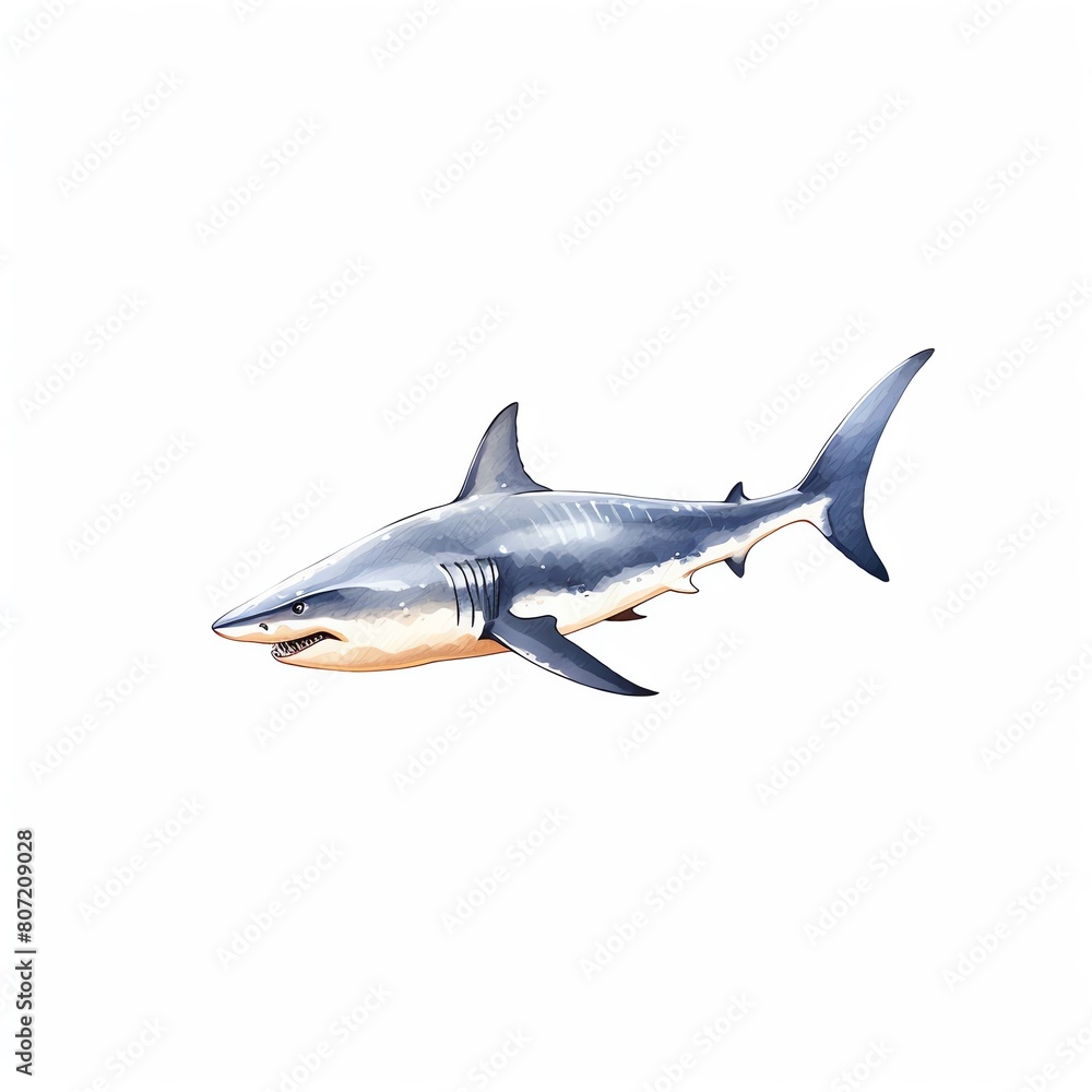 Fototapeta premium Fierce shark in dark blue ocean depths