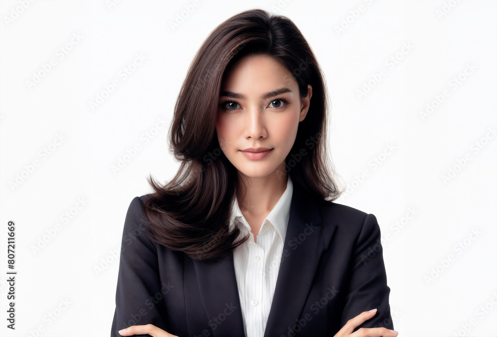 Confident asian businesswoman portrait isolated on gray background. Copy space Confident asian businesswoman portrait isolated on gray background. Copy space