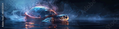 3d turtle with neon. photo