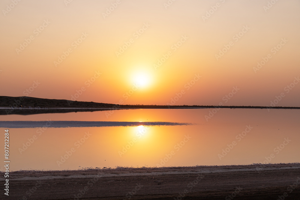 Sunset on a salt lake. Neftchala. Azerbaijan. Sunset on a salt lake. Neftchala. Azerbaijan.