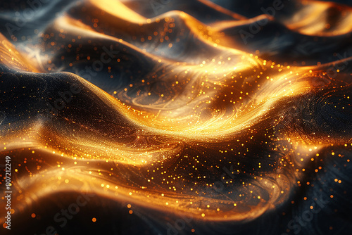 Golden wave shapes isolated on black background. Abstract luxurious gold background. Curvy stream. Metallic wave 