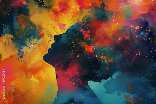 An artistic depiction of a brainstorm session, with abstract thoughts floating in a vibrant, colorful space, showcasing creative thinking