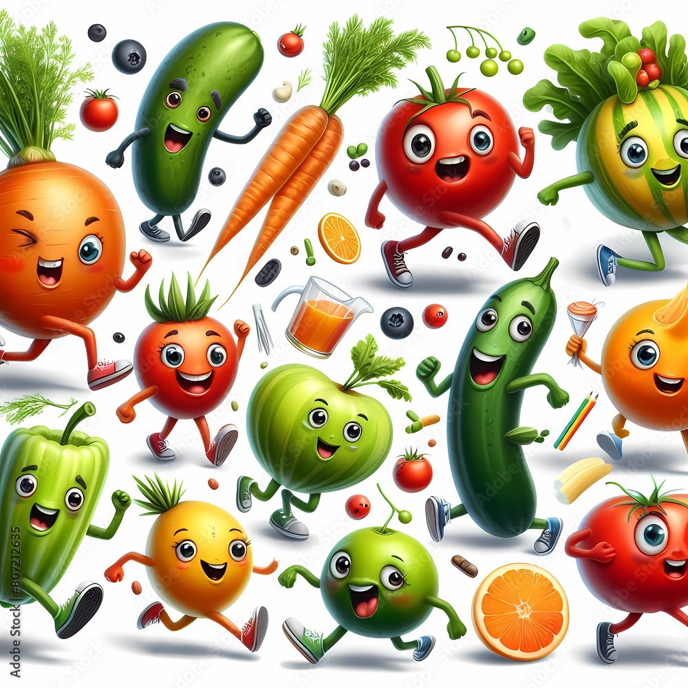 happy fruits and vegetables running happy fruits and vegetables running