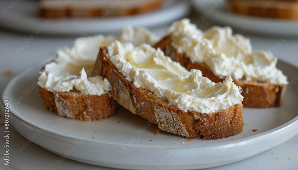 Cream cheese on a plate with bread Cream cheese on a plate with bread