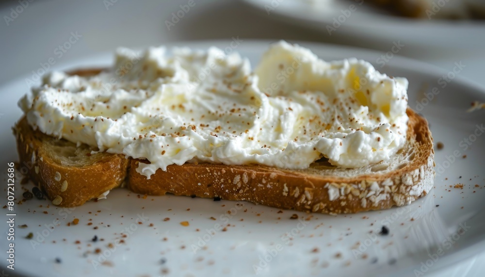 Cream cheese on a bread slice focused Cream cheese on a bread slice focused