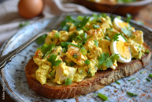 Dutch curry chicken and egg salad on toast photo