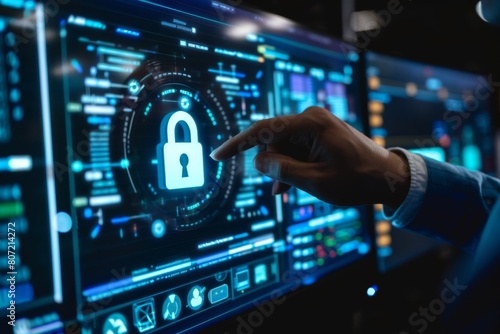 Tech security and user authentication support cyber simulations, cybercrime deterred by security audits, cyber locks manage privacy and virtual security. photo