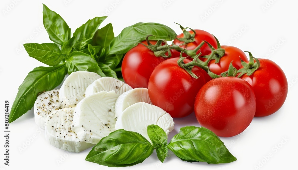 File has clipping paths for mozzarella basil and tomatoes File has clipping paths for mozzarella basil and tomatoes