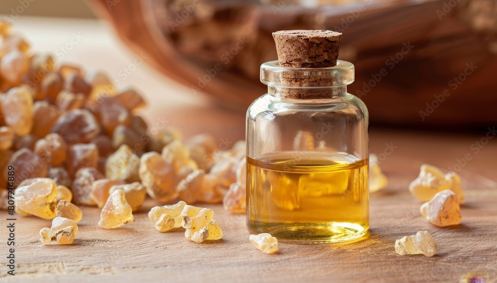 Frankincense oil contained in glass Frankincense oil contained in glass