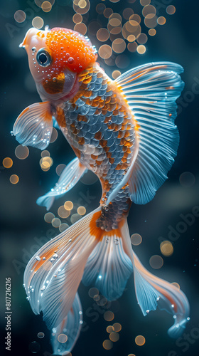 Luminous Luxury: Radiant Gold Fish Swims in Lavish Underwater Realm,generated by IA