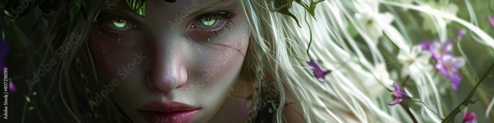 Fototapeta premium albino woman with light green eyes with long hair.