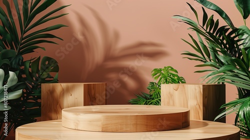 Minimalist interior scene with a wooden cylindrical podium.