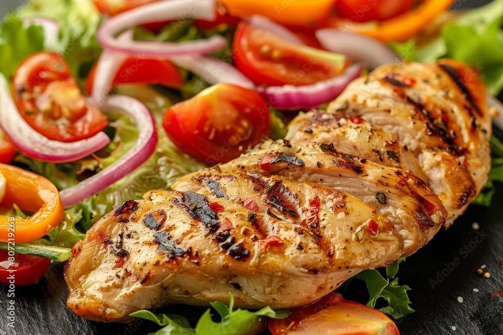 Grilled chicken and salad closeup Grilled chicken and salad closeup