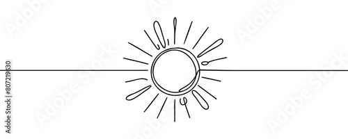 Sun One line drawing on white background.