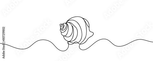 Continuous one line drawing of sea shell. Simple illustration of shell line art vector illustration.