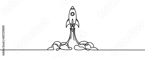 One continuous line drawing of spacecraft. Vector illustration