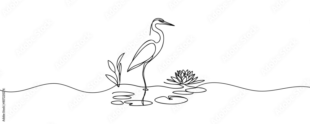 Vector continuous one line drawing of beautiful heron bird abstract best use for logo, banner, background minimalist design. Vector continuous one line drawing of beautiful heron bird abstract best use for logo, banner, background minimalist design.