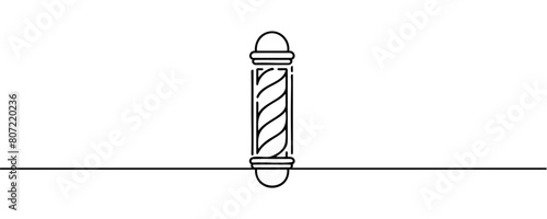 Barber shop pole one line continuous drawing. Barber shop and hairdresser tools continuous one line illustration. Vector linear illustration.