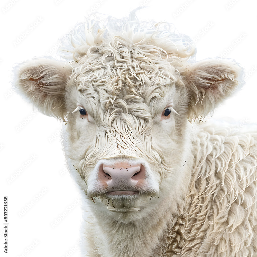 Fototapeta premium White cow tilting head looking forward background High quality photo. isolated on transparent png background
