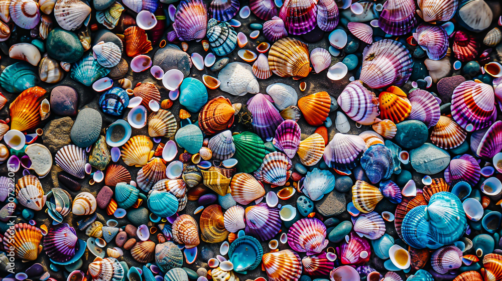 Vibrant colors representing the presence of microplastics in shellfish Vibrant colors representing the presence of microplastics in shellfish