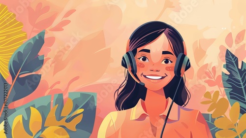 A flat vector illustration for a customer care girl talking