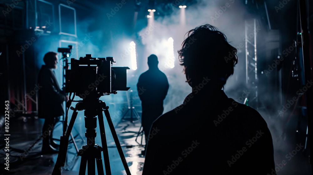 Fototapeta premium Elevate the concept of cameo appearances by directors or notable personalities through a captivating frontal view graphic that speaks to the essence of cinematic storytelling
